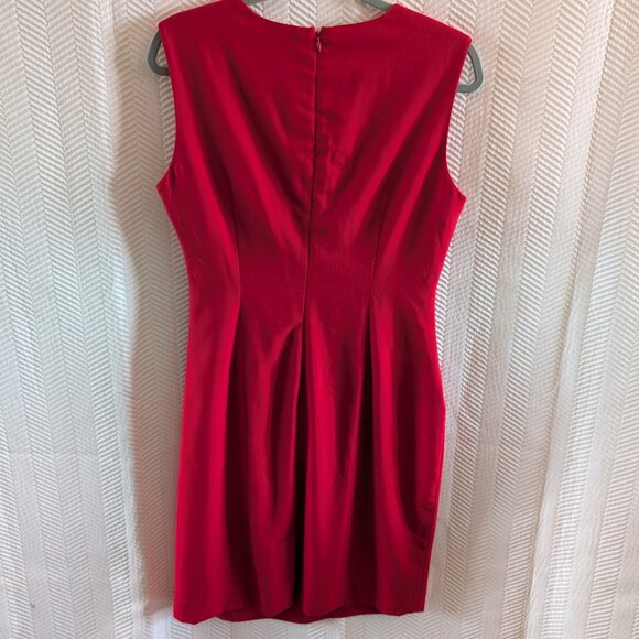 Calvin Klein Red Sleeveless Ruched Midi Sheath Dress Size 12 office Cocktail - Picture 2 of 7